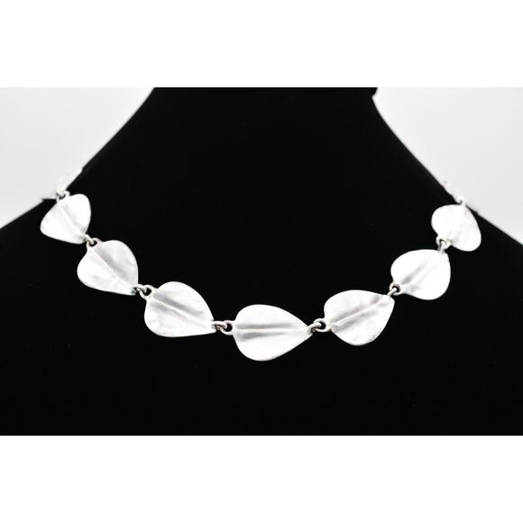 Givenchy Vintage Collar Necklace Leaf Chunky Brushed Silver Runway Signed Bin6A - Picture 1 of 12